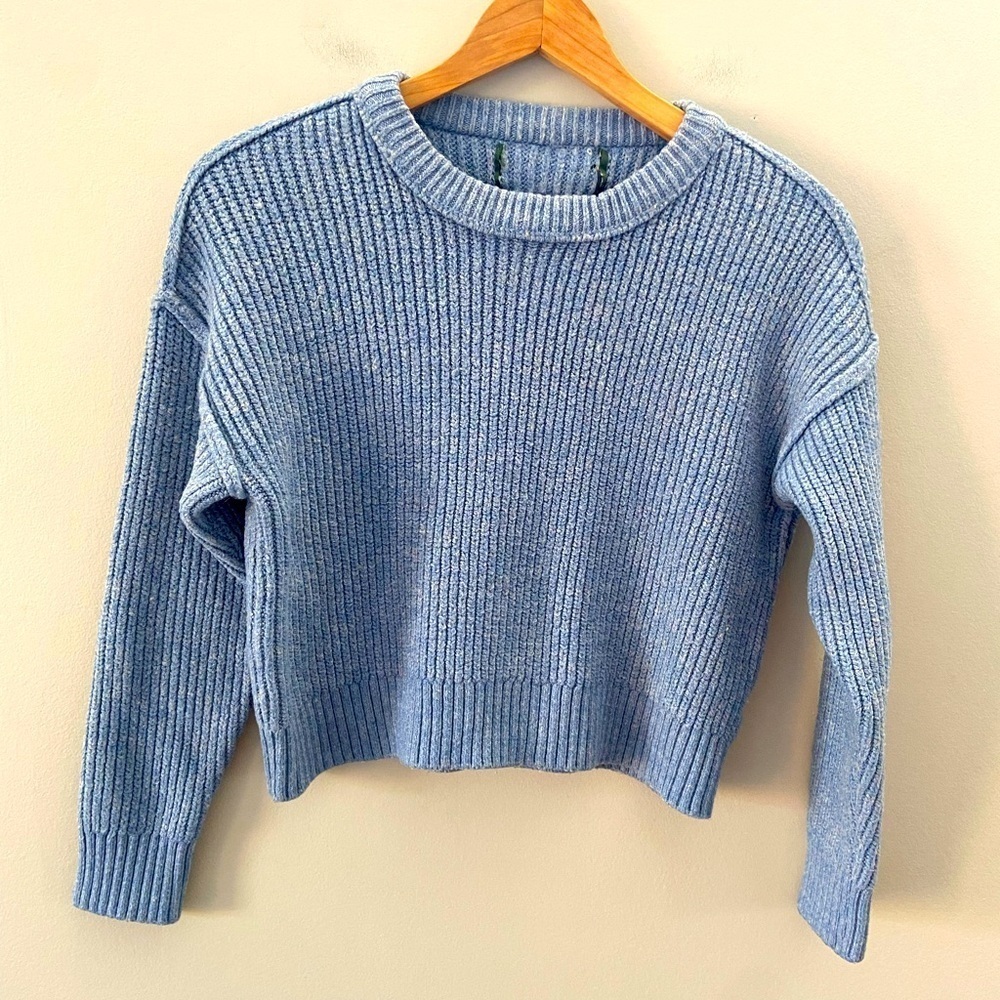 ❄️American Eagle Wool Blend Cropped Exposed Seam Crewneck Dolman Knit Sweater